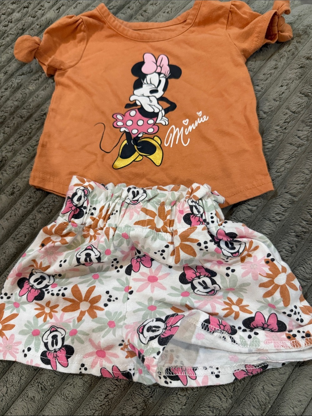 Disney Minnie Mouse Orange Top with Floral Minnie Shorts Pajama Set